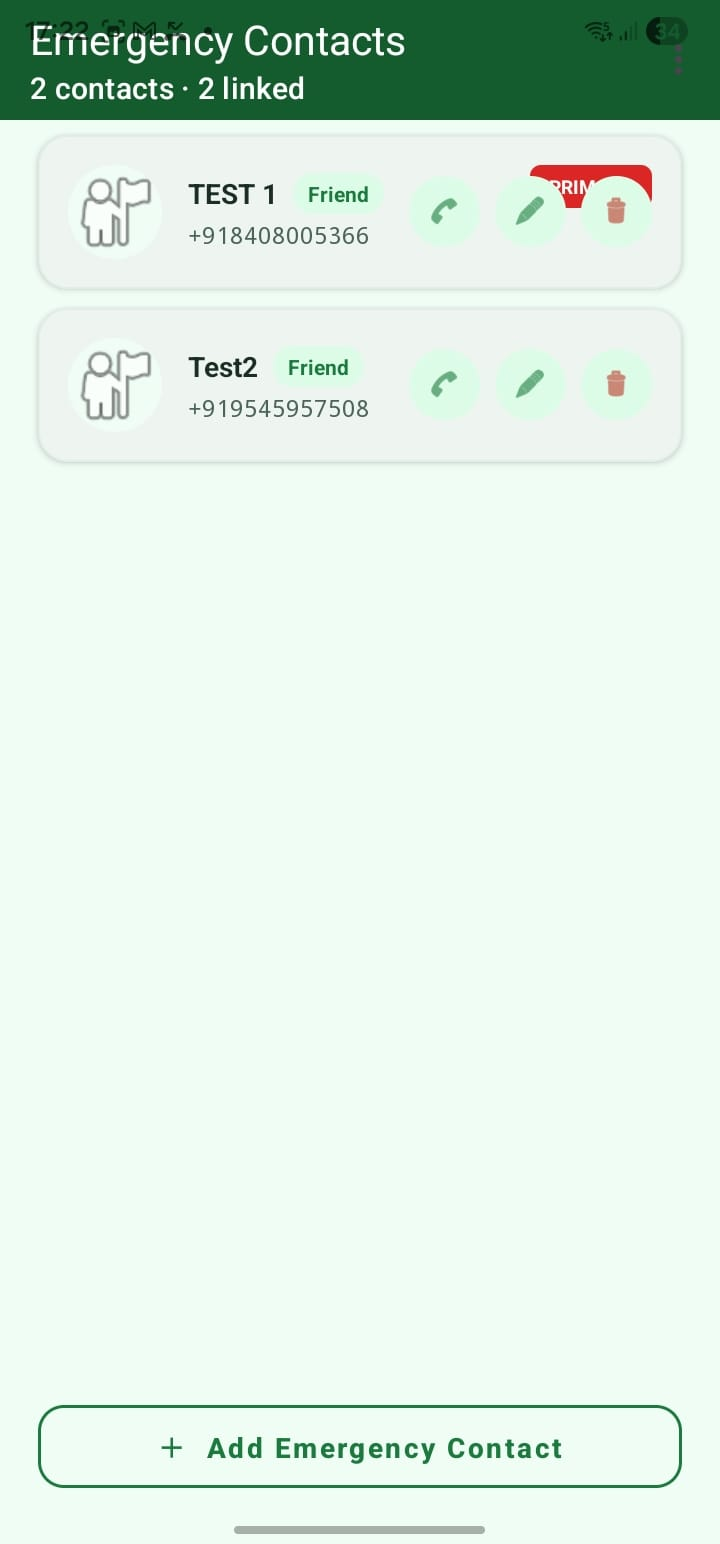 Live emergency alert screen for an emergency contact