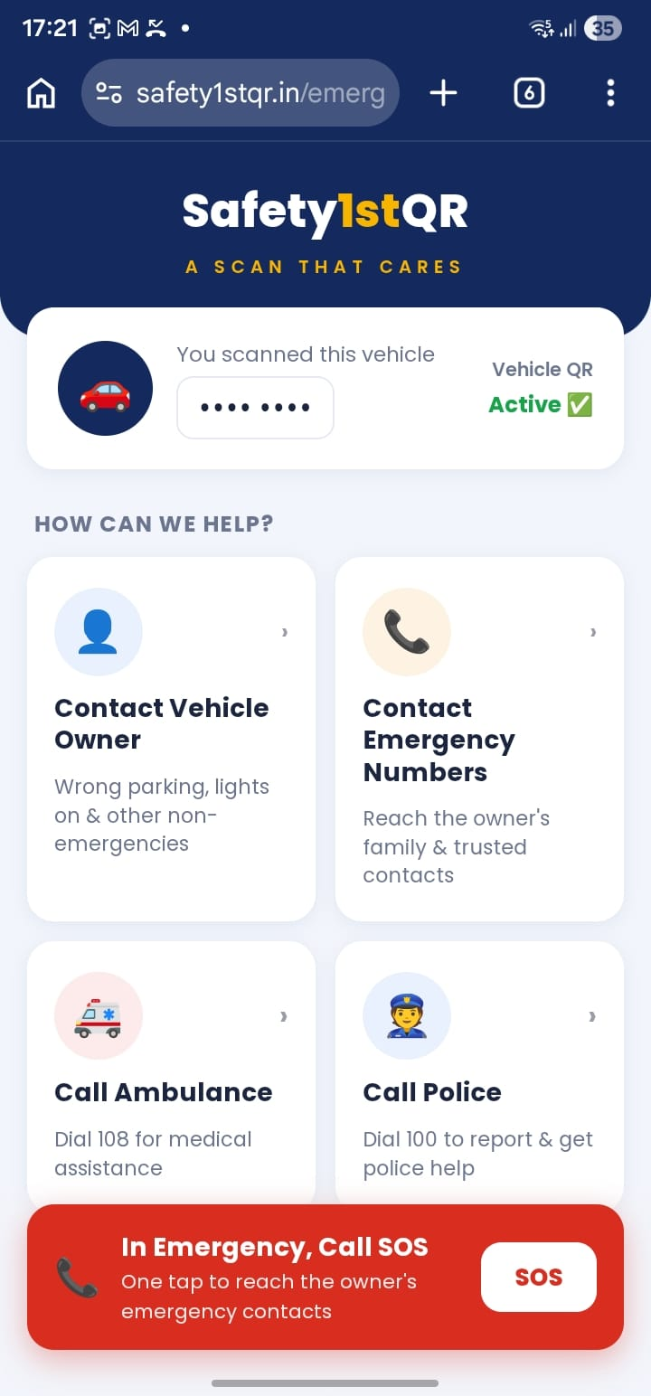 Public emergency scan page shown to a bystander